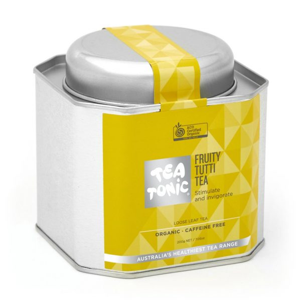 Fruity Tutti tea in metal caddy - Tea Tonic looseleaf tea            TT-FTTT